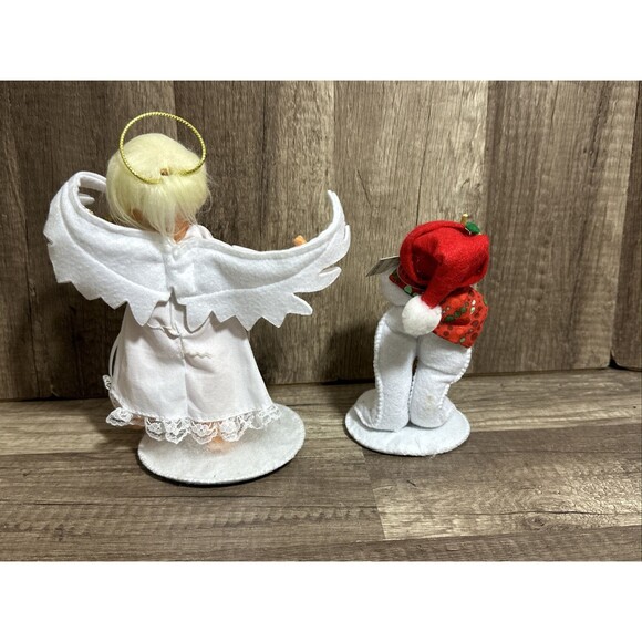 Annalee Angel Holding Star 7.5” And Snowman With Broom 5” Festive Snowman HTF - Picture 4 of 7